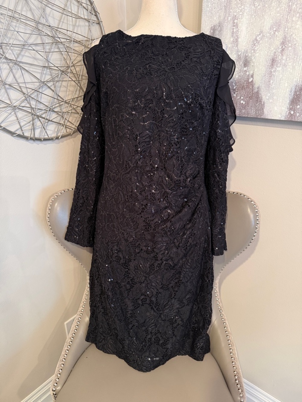 Lauren Ralph Lauren size 14 Black Lace Sequin Dress
